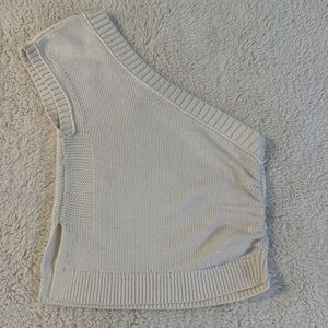 Maeve Cream One-Shoulder Knit Sweater